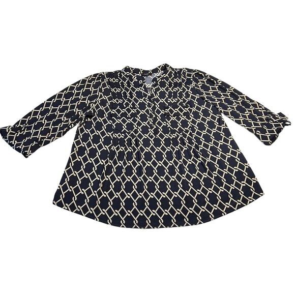 Cocomo Split Neck Chain Link Print Popover Blouse Size 2X 3/4 Roll Tab Sleeve - Picture 3 of 12